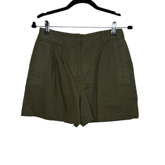 NEW Tuckernuck Army Green Safari Shorts Linen High Waist Pleated Size Small $148 - Picture 2 of 6